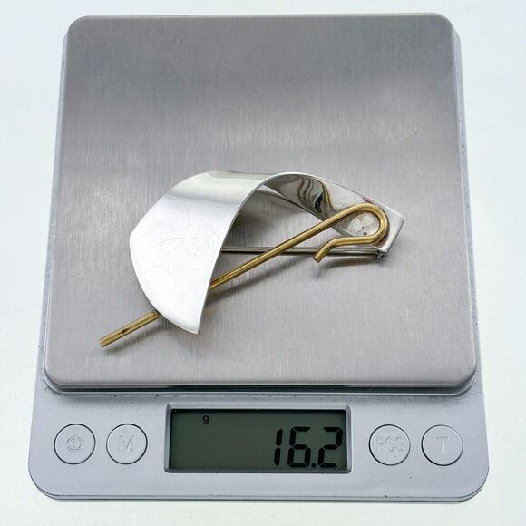 Vintage Mexico Taxco TC-158 Sterling Silver 925 Brass Abstract Pin Brooch - Picture 6 of 6